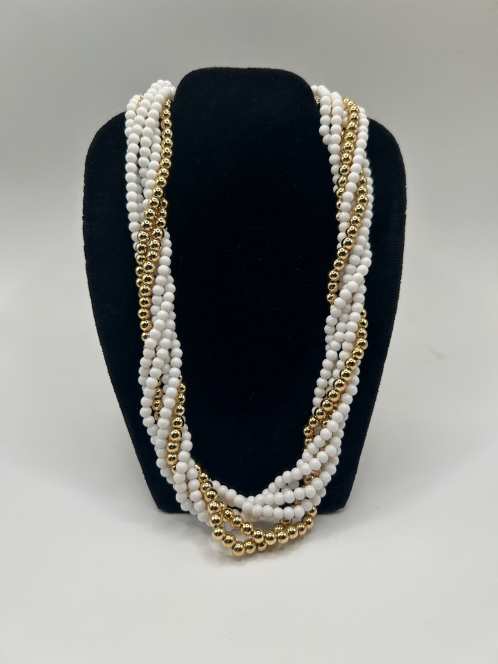 Gold and White Multi-Strand Beaded Necklace for Women​